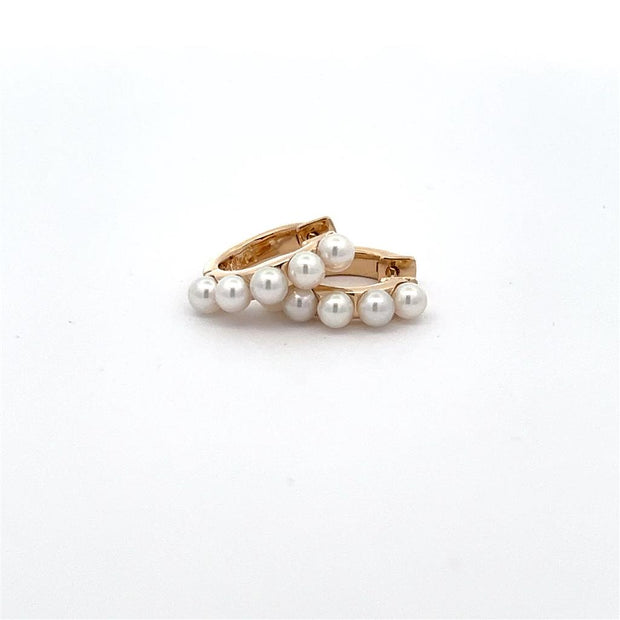 Plateau Jewelers 13mm Hinged Hoop Earring in 14k Yellow Gold with 3mm Akoya Pearls