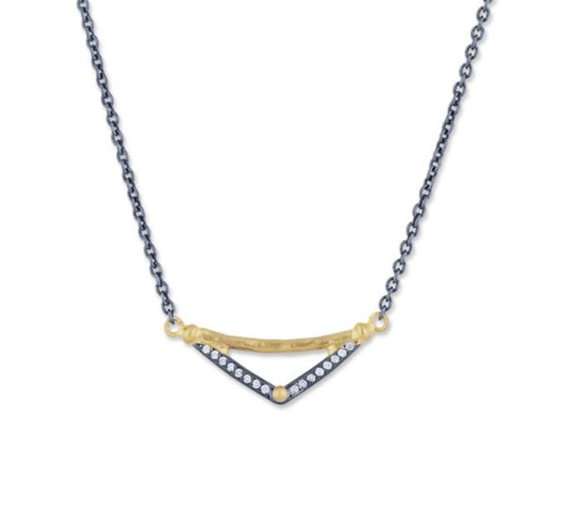 Lika Behar 24K YG & Oxidized Silver "Boomerang" necklace with diamonds 0.10ctw