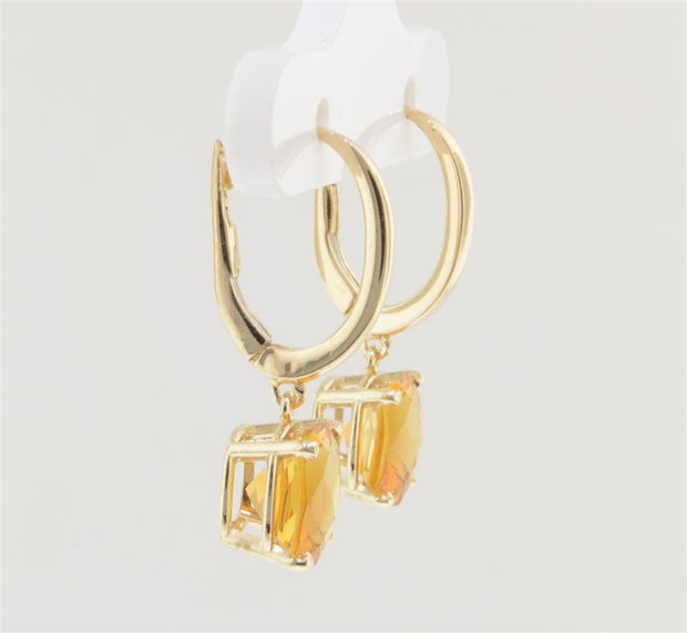 Cushion Cut Citrine dangle earrings in 14k Yellow Gold