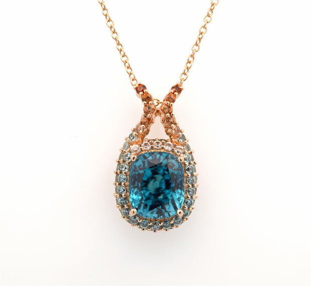 Plateau Jewelers Blue Zircon Pendant in 14k Yellow Gold