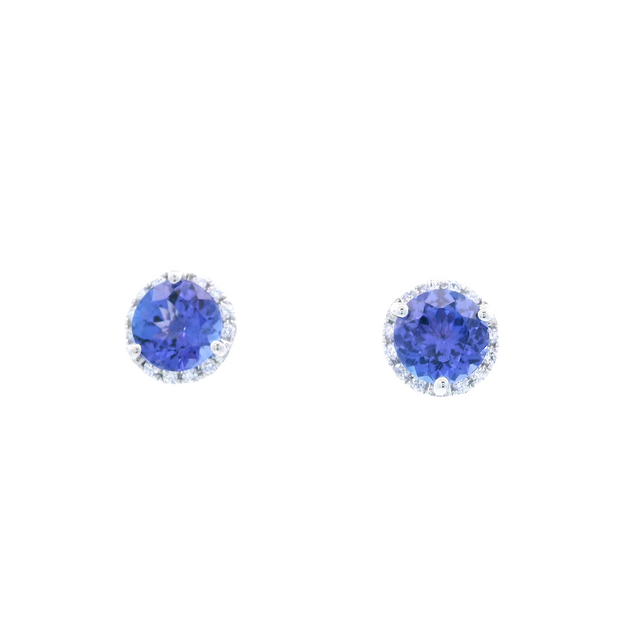 Tanzanite and Diamond Stud Earrings in 14k white gold