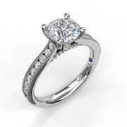 FANA 14K White Gold Single Row Channel Milgrained Diamond Engagement Semi-Mount Ring