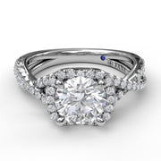 FANA 14K White Gold Crossover Halo Diamond Engagement Semi-Mount Ring