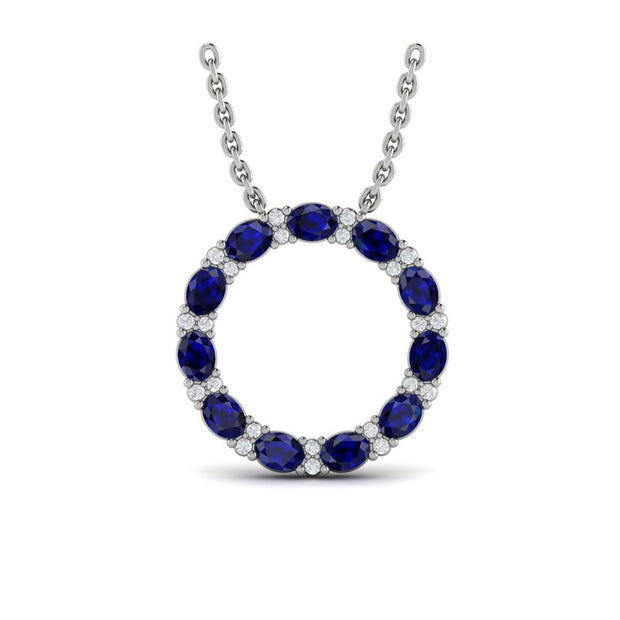 VLORA Sapphire and Diamond Pendant in 14k White Gold with 2.66ct sapphire and 0.19ct diamonds