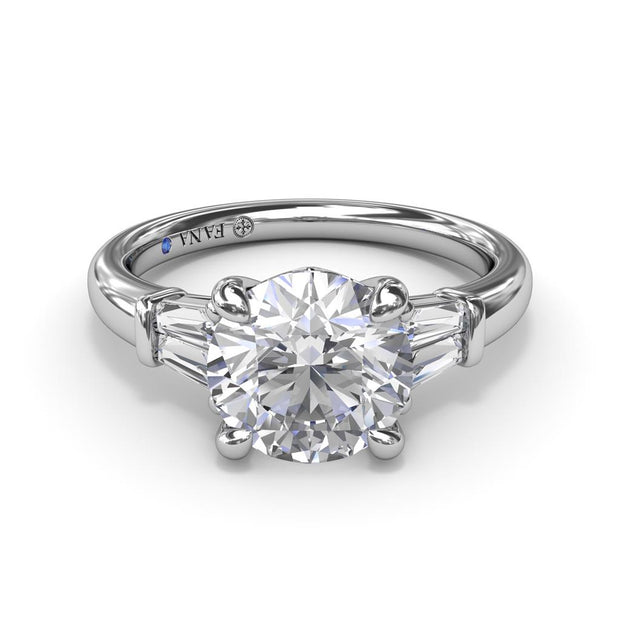 Fana Diamond Engagement Ring With Tapered Baguettes On The Sides In 14K White Gold With 0.26Cts