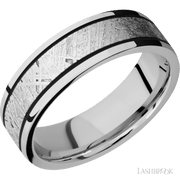 7 mm wide/Flat/Cobalt Chrome band with one 4 mm Centered inlay of Meteorite.