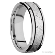 7 mm wide/Flat/Cobalt Chrome band with one 4 mm Centered inlay of Meteorite.