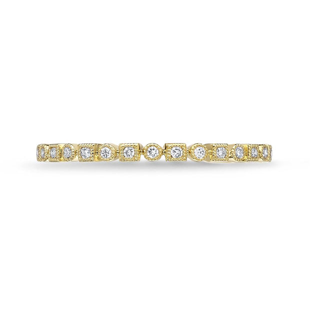 Memoire' Vintage Square &amp; Round Stackable Band 18K White Gold