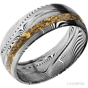 8 mm wide/Domed/Tightweave band with one 2 mm Off Center inlay of Alaskan Gold Nugget.