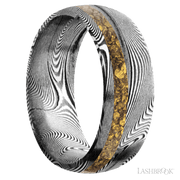 8 mm wide/Domed/Tightweave band with one 2 mm Off Center inlay of Alaskan Gold Nugget.