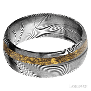 8 mm wide/Domed/Tightweave band with one 2 mm Off Center inlay of Alaskan Gold Nugget.