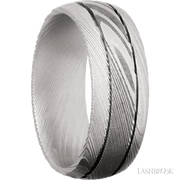 8 mm wide Domed with two accent grooves Damascus band.