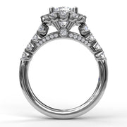 FANA 14K White Gold Round Halo Diamond Engagement Semi-Mount Ring
