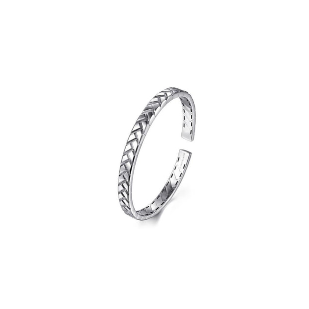 Gabriel Open Herringbone Cuff Bangle Bracelet in Sterling Silver