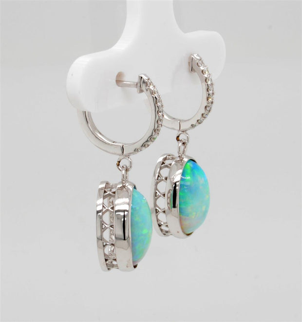 Opal Drop Earrings in 14k white gold