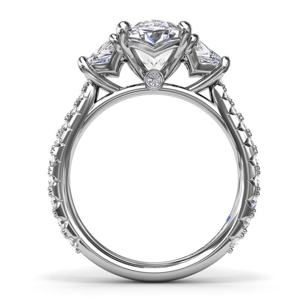 Fana three stone oval diamond engagement ring with trapezoid side stones