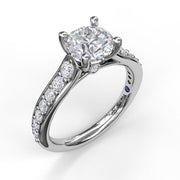 FANA 14K White Gold Classic Single Row Diamond Engagement Semi-Mount Ring