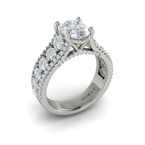 Vlora Diamond Semi-Mount Ring With Round And Oval Side Stone In 14K White Gold And 1.78Cts