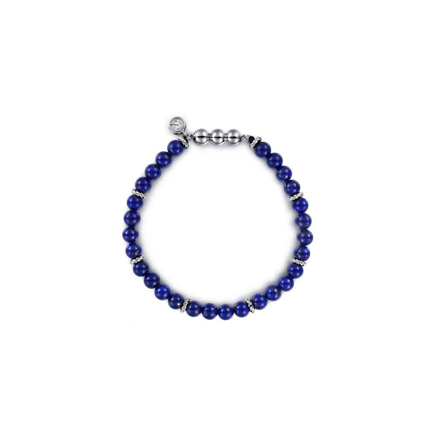 Gabriel Sterling Silver And 6mm Lapis Beaded Bracelet