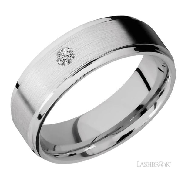 Lashbrook Designs flat edged diamond wedding band in 14k white gold