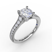 Fana Diamond Engagement Ring With Milgrain in 14k White Gold. 0.35ct on sides