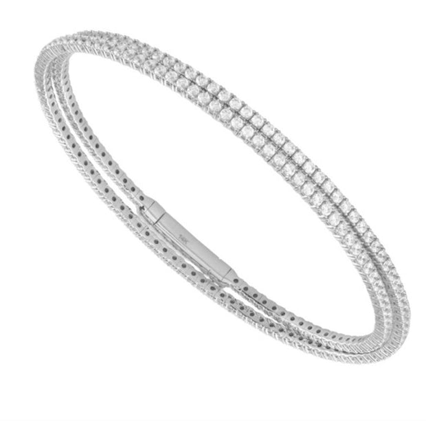 14K White Gold Double Wrap Diamond Bracelet