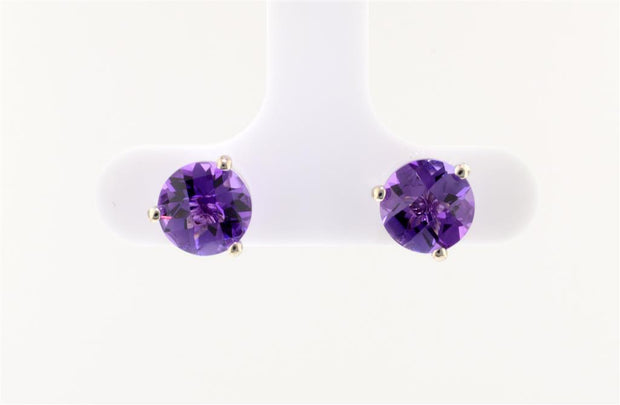 Amethyst Stud Earrings in 14kWhite Gold with friction backs.  7mm Checkerboard Cut Amethyst