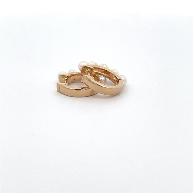 Plateau Jewelers 13mm Hinged Hoop Earring in 14k Yellow Gold with 3mm Akoya Pearls