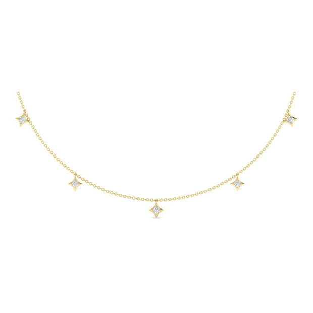 VLORA Multi Diamond Star Tassel Necklace in 14K Yellow Gold