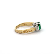 Emerald and Diamond ring in 18k yellow gold with platinum prongs