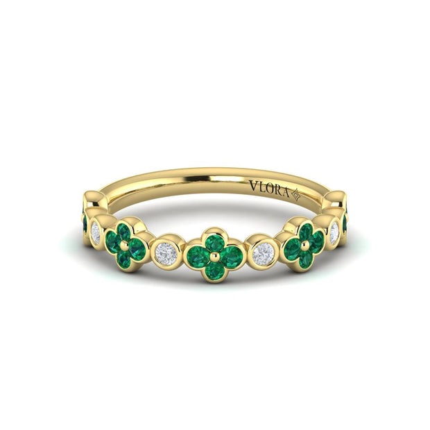 Vlora Emerald and Diamond Ring in 14k Yellow Gold