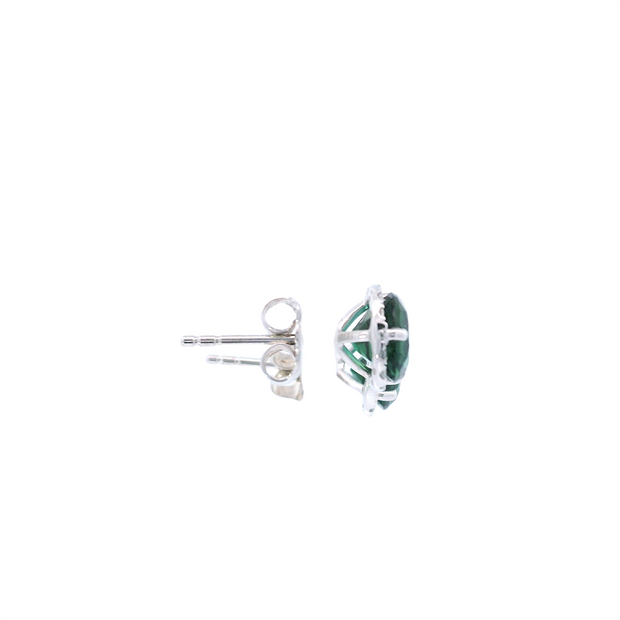 Green Tourmaline Stud Earrings with Diamond Halo