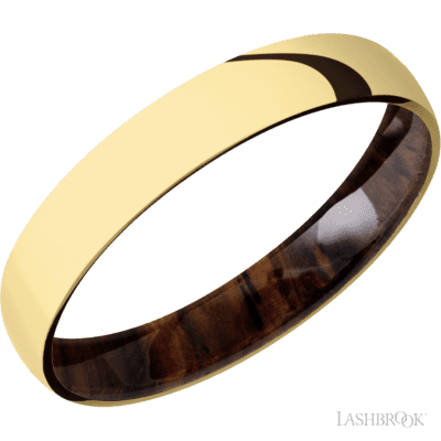 4 mm wide Domed 14K Yellow Gold band featuring a Cocobolo sleeve.