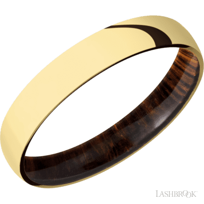 4 mm wide Domed 14K Yellow Gold band featuring a Cocobolo sleeve.