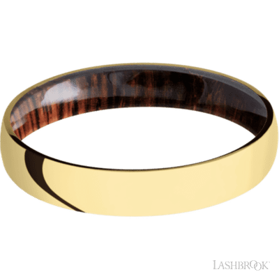 4 mm wide Domed 14K Yellow Gold band featuring a Cocobolo sleeve.