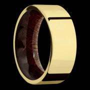 8 mm wide Flat 14K Yellow Gold band featuring a Sapele sleeve.