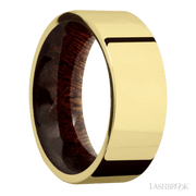 8 mm wide Flat 14K Yellow Gold band featuring a Sapele sleeve.