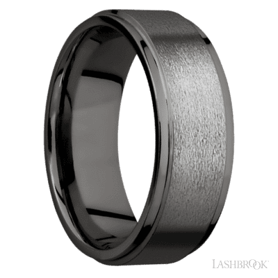 8 mm wide Flat Grooved Edges Tantalum Noir band.