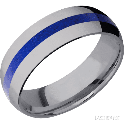 7 mm wide/Domed/Tantalum band with one 2 mm Centered inlay of Lapis.
