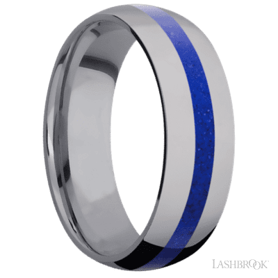 7 mm wide/Domed/Tantalum band with one 2 mm Centered inlay of Lapis.