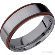 7 mm wide/Flat Grooved Edges/Tantalum band with two 1 mm Edge inlays of Crimson.