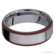 7 mm wide/Flat Grooved Edges/Tantalum band with two 1 mm Edge inlays of Crimson.