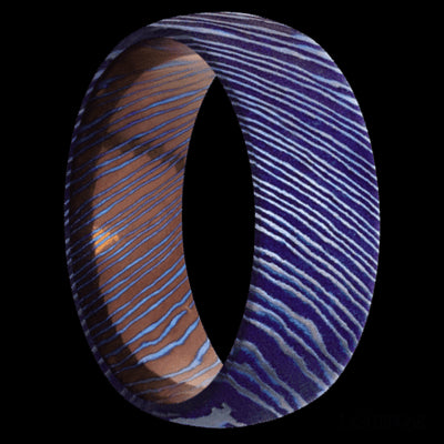 8 mm wide Domed Titanium Damascus band.