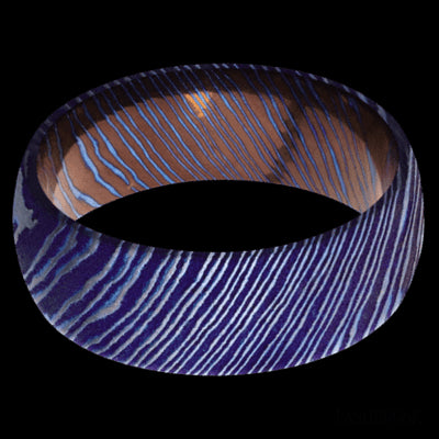 8 mm wide Domed Titanium Damascus band.