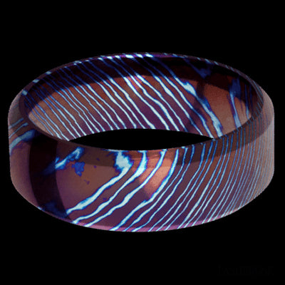 8 mm wide High Bevel Titanium Damascus band.