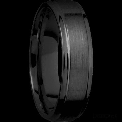 6 mm wide Flat Grooved Edges Zirconium band.
