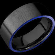 8 mm wide/Flat/Zirconium band with two 1 mm Side inlays of Lapis.