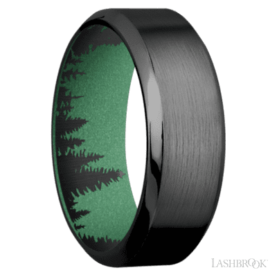 8 mm wide High Bevel Zirconium band featuring a Squatch sleeve.